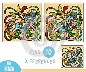 Find differences, game for children, Eight snakes