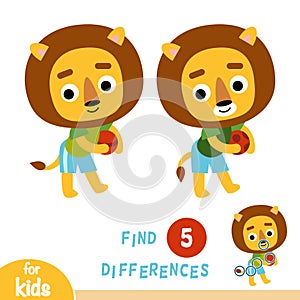 Find differences, game for children, Lion and ball