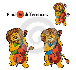 Find differences, game for children (lion and cello)