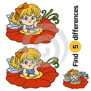 Find differences, game for children: little fairy