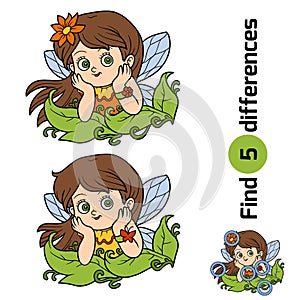 Find differences, game for children: little fairy