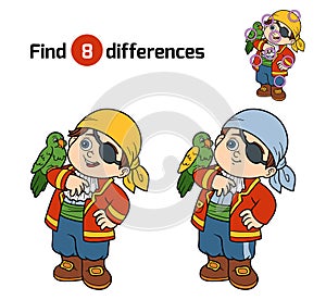 Find differences, game for children (pirate boy)