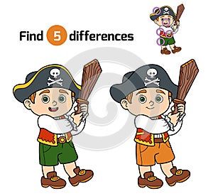 Find differences, game for children (pirate boy)