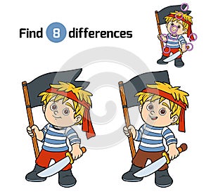 Find differences, game for children (pirate boy)