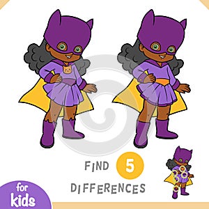 Find differences, game for children, Super hero girl