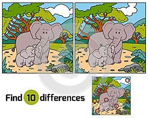 Find differences, game for children (two elephants)