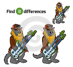 Find differences, game for children (wolf and two-neck guitar)