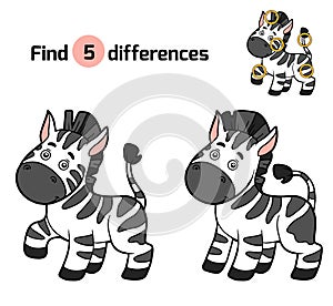 Find differences, game for children (zebra)
