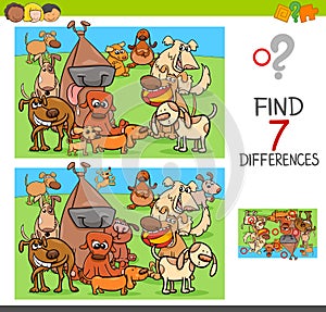 Find differences game with dogs animal characters