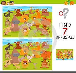 Find differences game with dogs animal characters