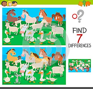 Find differences game with farm animal characters
