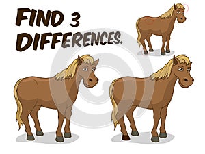 Find differences game horse vector illustration