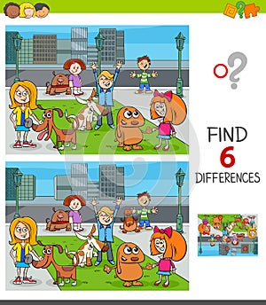 Find differences game with kids and dogs group