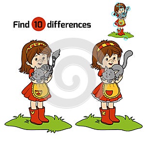 Find differences game (little girl with cute cat)