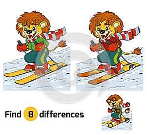 Find differences game: little lion skiing