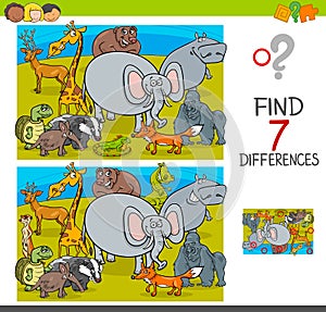 Find differences game with wild animal characters