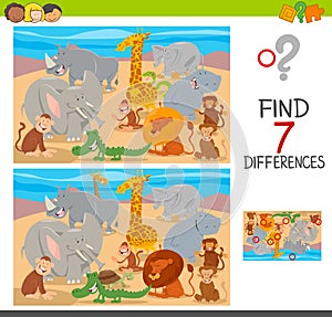 Find differences game with wild animal characters