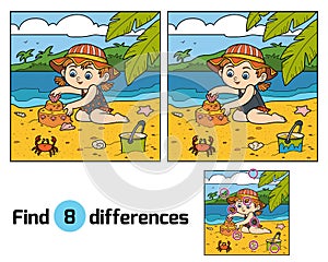 Find differences, girl builds a sand castle
