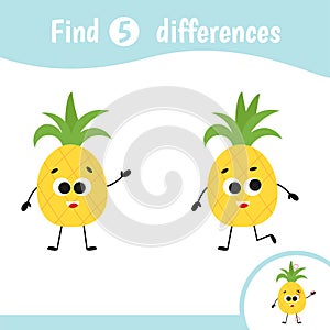 Find differences for kids. Educational game for children. Pineapple