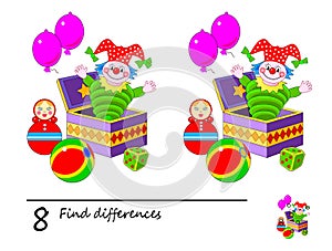 Find 8 differences. Logic puzzle game for children and adults. Printable page for kids brain teaser book. photo