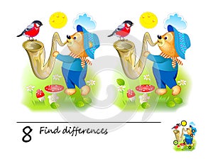 Find 8 differences. Logic puzzle game for children and adults. Printable page for kids brain teaser book. photo