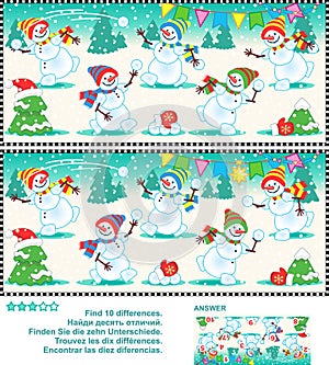 Find the differences picture puzzle - playful snowmen