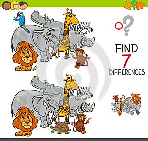 Find differences with safari animals characters