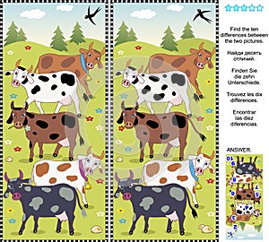 Find the differences visual puzzle - cows