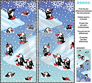 Find the differences visual puzzle - playful penguins