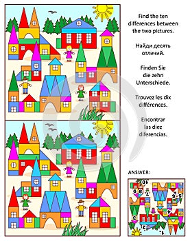 Find the differences visual puzzle - toy town