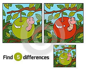 Find differences, Worm in apple