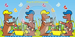 Find eight differences, bears and picnic, game, eps.