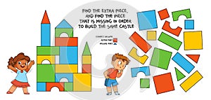 Find the extra piece, and find the piece that is missing in order to build the same castle