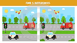 Find five differences between pictures. Transportation means.