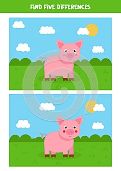 Find five differences between two cute pigs.