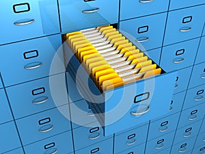 Find folder in archive drawer blue cabinet