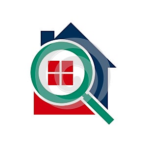 Find home logo. Search property logo icon With Magnifying Glass Symbol