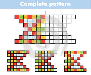 Find missing part and complete pattern. Puzzle educational game for children and kids