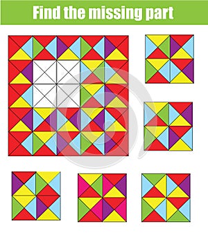 Find missing part and complete picture. Puzzle educational game for children and kids