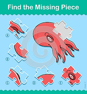 Find the missing part kids puzzle game octopus