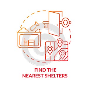 Find nearest shelters red gradient concept icon