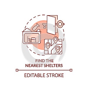 Find nearest shelters terracotta concept icon