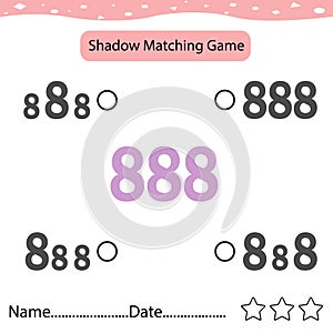 Find number 8 Correct Shadow Find And Match Correct Shadow Of Friut. Kids Educational Game. Printable Worksheet Illustration.