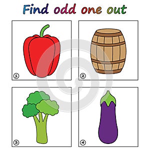 Find odd one out - game for kids. Worksheet.