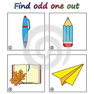 Find odd one out - game for kids. Worksheet.