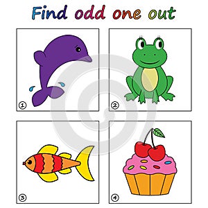 Find odd one out - game for kids. Worksheet.