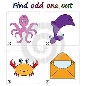Find odd one out - game for kids. Worksheet.
