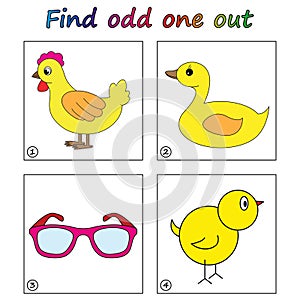 Find odd one out - game for kids. Worksheet.