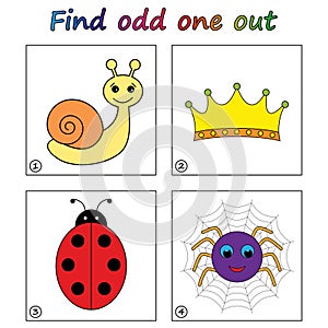 Find odd one out - game for kids. Worksheet.