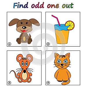 Find odd one out - game for kids. Worksheet.